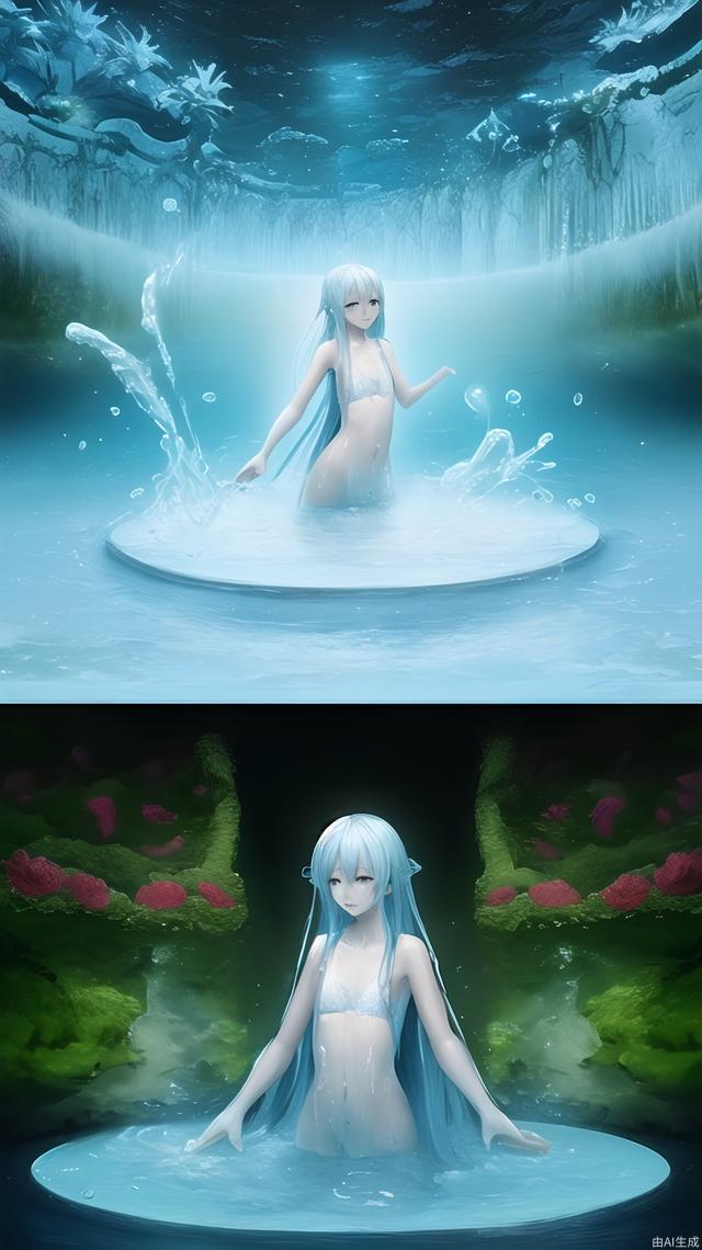 Water Heaven Realm, art, flowers in the water, the feeling that the characters are connected to the water