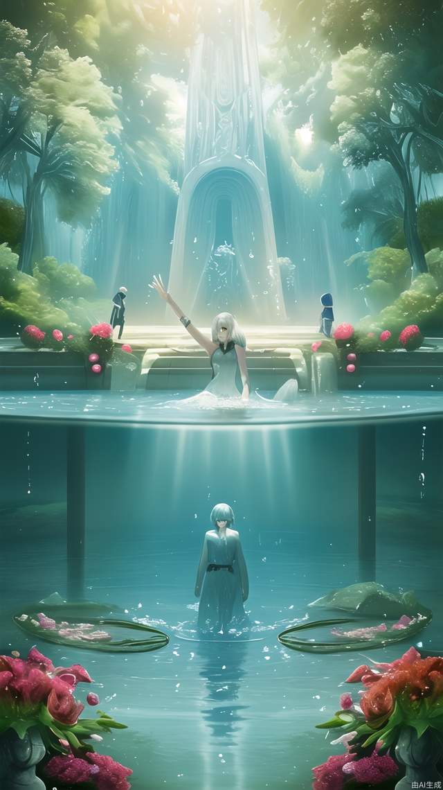 Water Heaven Realm, art, flowers in the water, the feeling that the characters are connected to the water