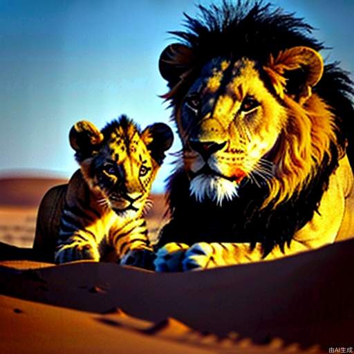 a Lion cub with his mother playing in the Kalahari in Namibia, low angle, 600mm Tele Lens, high aperture, Focus on Natural lighting, ratio 19:6