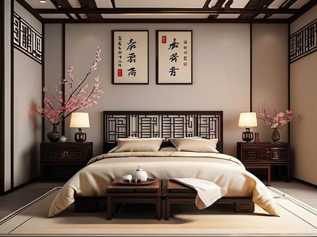 Traditional Chinese bedding is characterized by its simplicity and natural atmosphere. The design often features a minimalist background with no objects placed on the ground. The bedroom is exquisitely decorated.