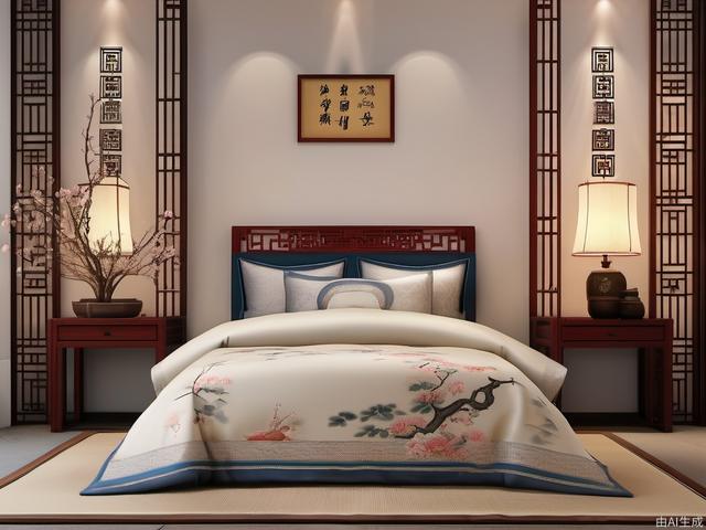 Traditional Chinese bedding is characterized by its simplicity and natural atmosphere. The design often features a minimalist background with no objects placed on the ground. The bedroom is exquisitely decorated.