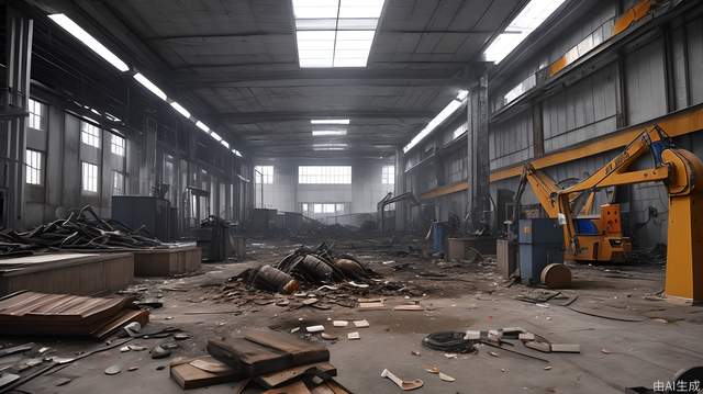 An abandoned factory filled with welding scrap iron workpieces is very chaotic and unattended.