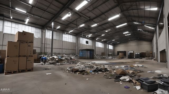 A warehouse full of scrap metal, very chaotic unmanned interior.