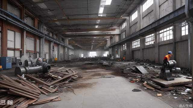 An abandoned factory filled with welding scrap iron workpieces is very chaotic and unattended.