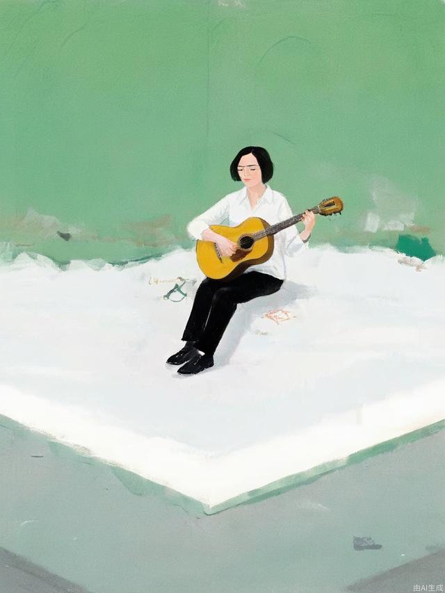 a picture of musician sit on top of a green background，in the style of strip painting，post-conceptual，die br u cke，absence of color，aerial view，iconic civil rights imagery，ultrafine detail