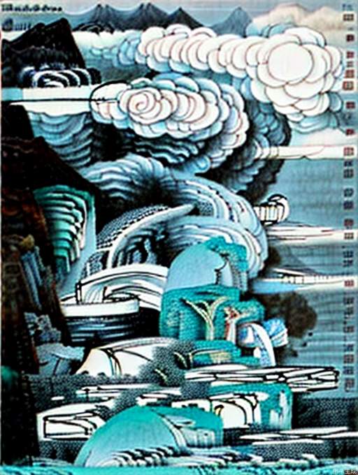 Jazz poster, Zhang Daqian, Guan Shanyue, Li Keran. The valley towers into the clouds, the dark background, the gradual change of dark green and matte blue, the distant mountains are blurred, the golden brushstrokes, the lines are smooth, the layers are clear, minimalism, intuitive art