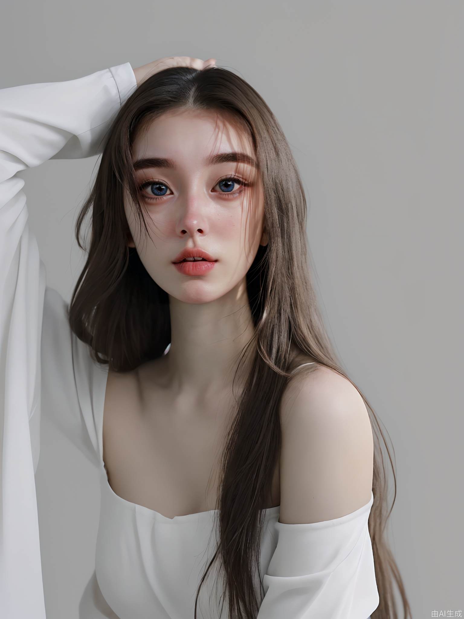 20岁，长发，白皮肤，大眼睛，高鼻梁
