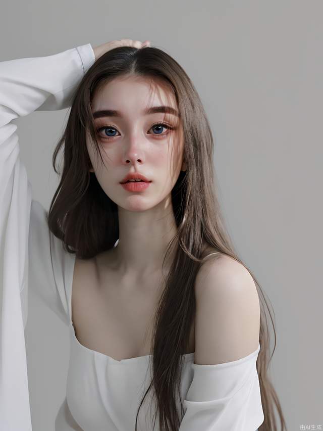 20 years old, long hair, white skin, big eyes, high nose bridge