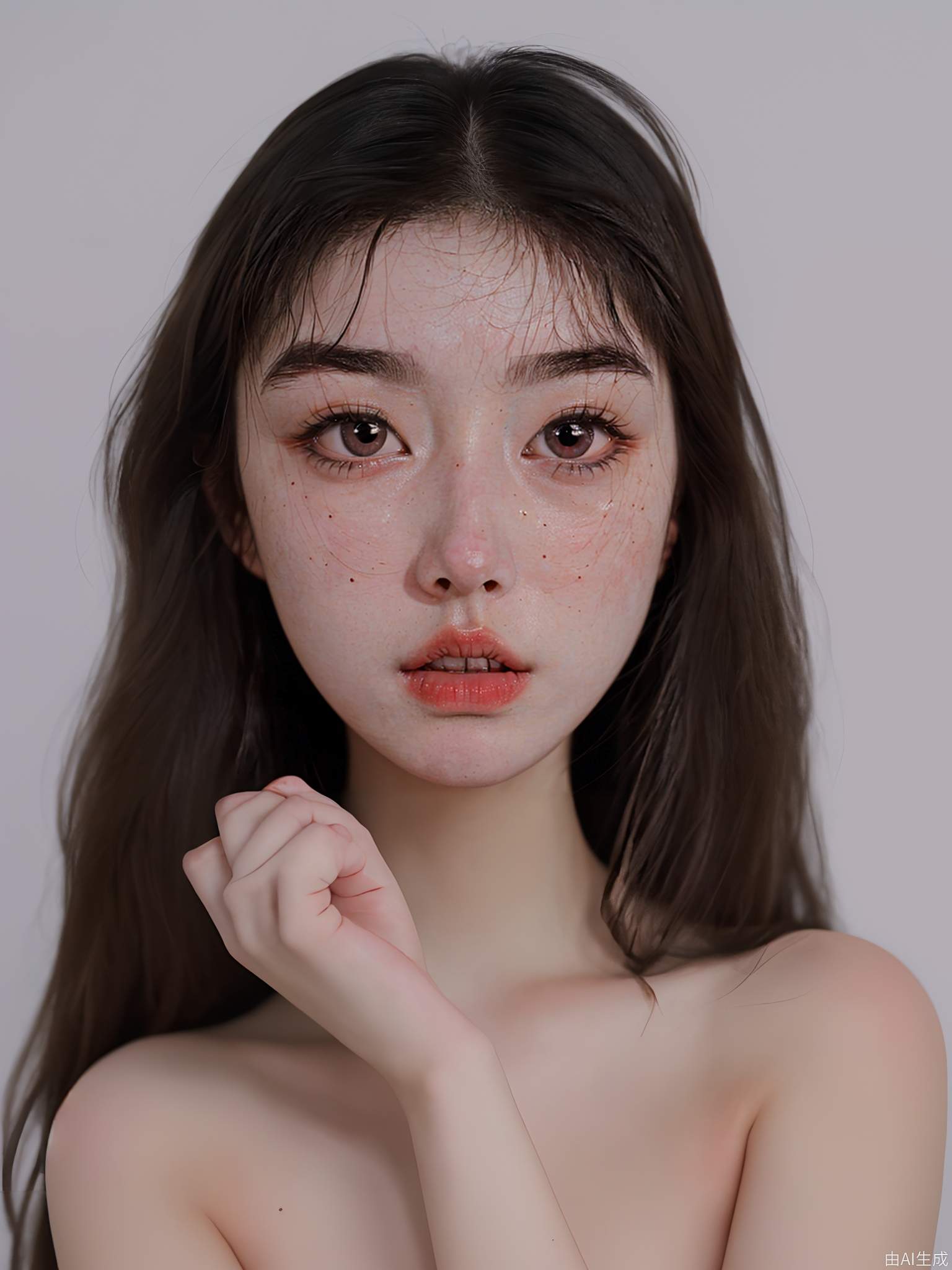 20岁，长发，白皮肤，大眼睛，高鼻梁，没