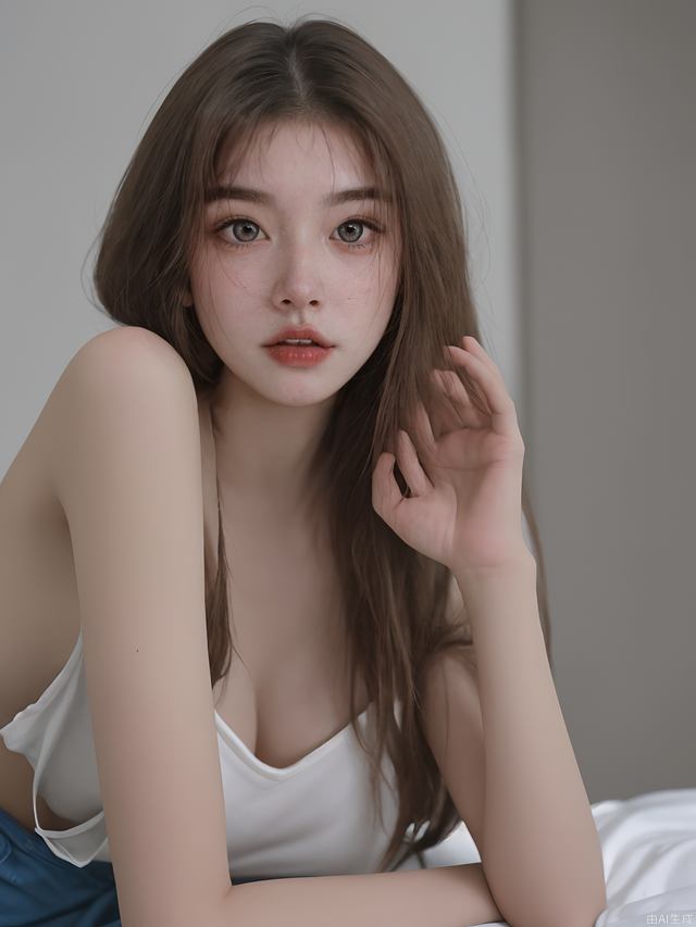 20 years old, long hair, white skin, big eyes, high nose bridge and no clothes