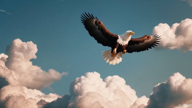 Eagles soar in the blue sky, blue sky and white clouds, beautiful sky, masterpiece, distinct, high quality, finely detailed, Horizontal, cinematic, nature, photorealistic, highly detailed, sharp, 8k, dynamic light, photography, magic realism, filmed on Sony A7iii