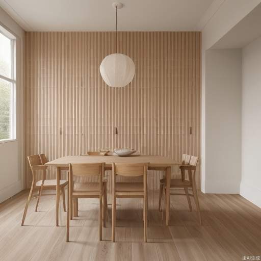 Stylish image showcasing the acousticwooden slat panels,minimalist pale colour theme spc flooring