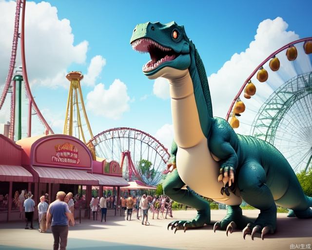 dinosaur, amusement park, dreamlike,