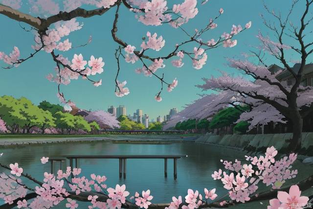 Beautiful, anime style, cherry blossoms,