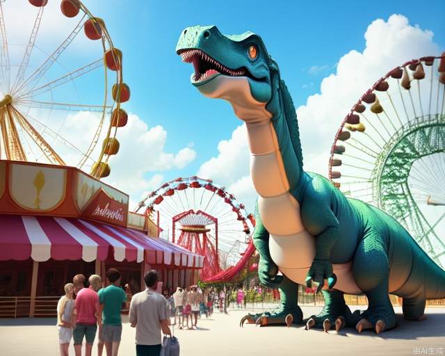 dinosaur, amusement park, dreamlike,