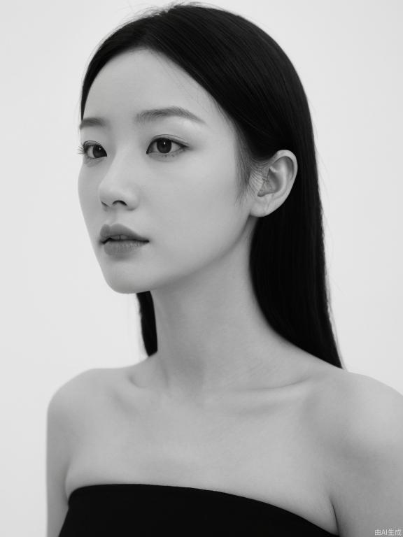 masterpiece,blackandwhiteportrait,Avedonstyle,1girl,20yearsold,darkstraighthair,minimalmakeup,directgaze,dramaticlighting,highcontrast,geometricshadows,shallowdepthoffield,intricatetexturedetails,filmgrain,monochrometone,austerebackground,timelessfashionaesthetic,elegantprofile,strongjawline,confidentposture,