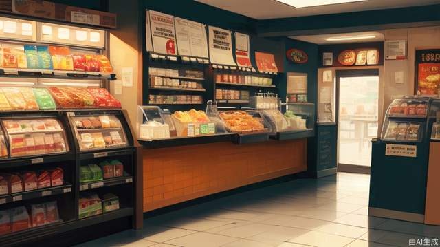 The clerk stands behind a table in front of the restaurant, yelling with a megaphone, lifelike. Male, perfectly proportioned face, convenience store uniform, hand to mouth, cafeteria, soft lighting, Rembrandt, full body, best quality, surreal