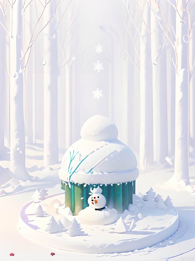 Best Quality, High Resolution, Perfect Illumination, (Extremely Fine CG: 1.2), 32K. (Drop Snow Forest Art Form, Solo: 1.5), Snow, Forest, Winter, Snow Elf Sitting on Snowman, Snowflake Microlandscape, White, Simple, Clean Light Background, Light Tracking, Natural Light, C4D, OC Rendering, (Masterpiece: 1.2)