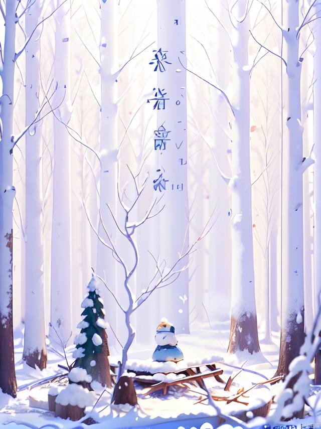 Best Quality, High Resolution, Perfect Illumination, (Extremely Fine CG: 1.2), 32K. (Fallen Forest Art Form, Solo: 1.5), Snow, Forest, Winter, Lovely Q Version Characters, Blossom Spray, Snowflake Microlandscape, Ice Blue, Simple, Clean Light Background, Light Tracking, Natural Light, C4D, OC Rendering, (Masterpiece: 1.2)