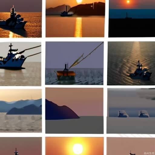 Help generate a picture of a Chinese Navy warship anchored at sea under the setting sun