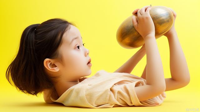single,Little girl, cooking, yellow background, incredibly absurdres, reality, mid_shot
