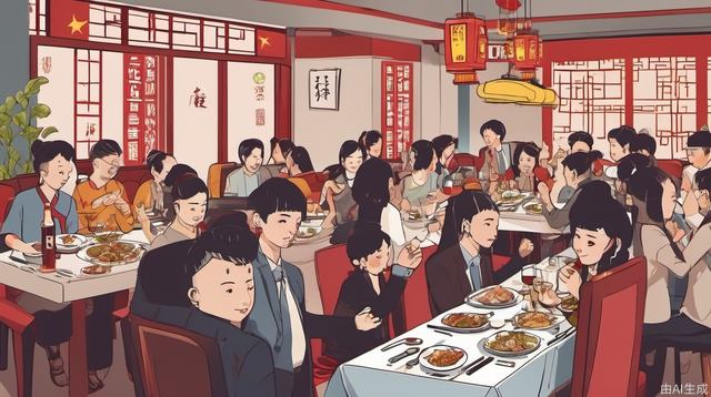 Chinese people, colleagues, eat at a restaurant,cheer