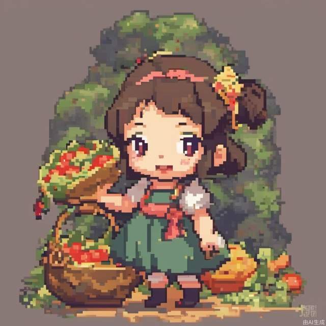 (Masterpiece, top quality), Miyazaki style, a cute little girl holding a cornucopia