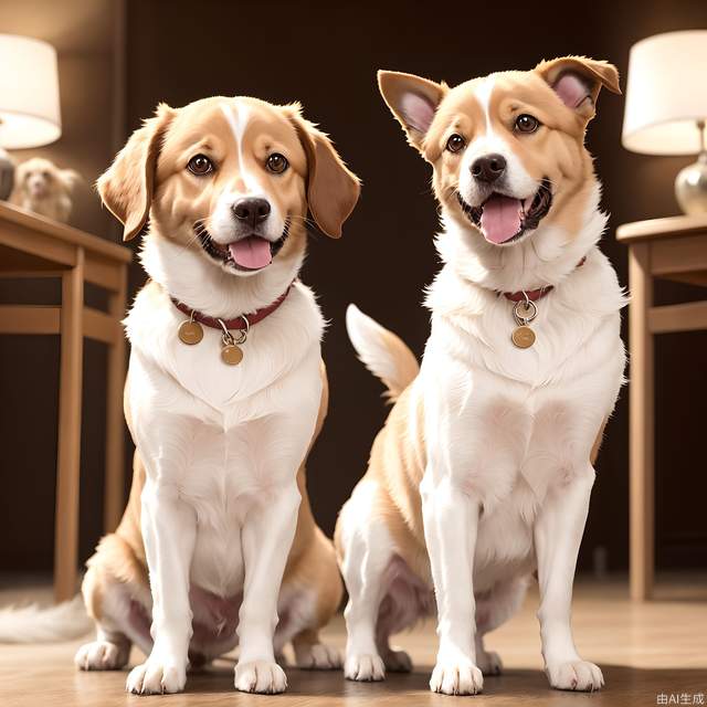 Design an endearing dog character with expressive eyes, floppy ears, and a wagging tail. Capture the essence of its joy and energy, using playful poses and a well-lit environment for a heartwarming scene..