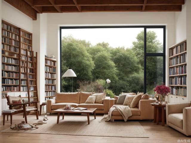 Bookshelves and sofas in the living room