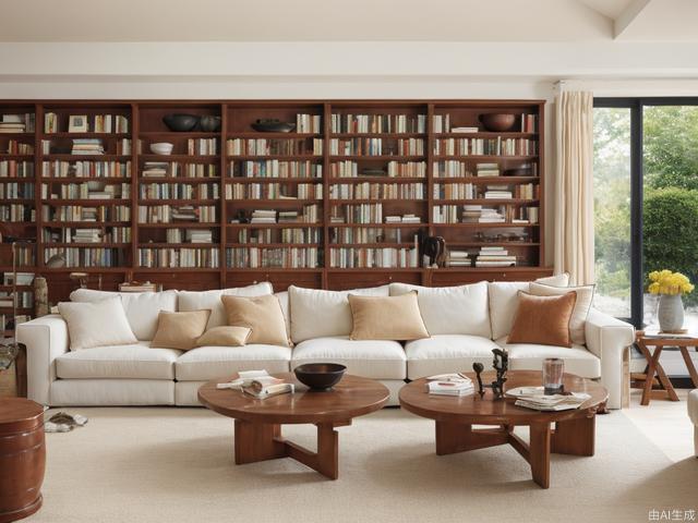 Bookshelves and sofas in the living room