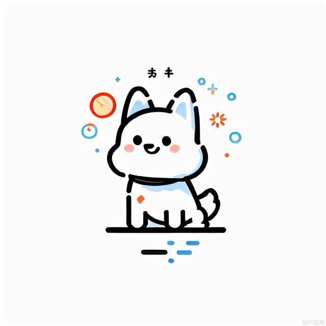 monochromatic thick line doodle, Flat minimal 2D illustration, of a happy dog turned sideways, asking for food, looking up, abstract, minimalistic, vector art, white background, white space, white and black color scheme.tuya,monochrome, MBE_style simple drawing, minimalism, cute, 
