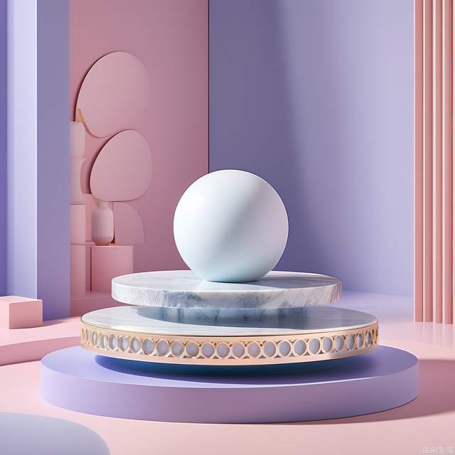 A Light periwinkle empty Exhibition stand, The base is made of white cylindrical marble, in the style of playful geometric shapes, soft and rounded forms, baroque-inspired still lifes, minimalist sculpture, pastel dreamscapes, marble, ue5, ocrendering, c4d, blender, Minimalism, award winning