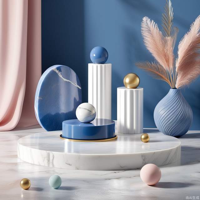 A Blue sapphire empty table, The base is made of white cylindrical marble, in the style of playful geometric shapes, soft and rounded forms, baroque-inspired still lifes, minimalist sculpture, pastel dreamscapes, marble, ue5, ocrendering, c4d, blender, Minimalism, award winning