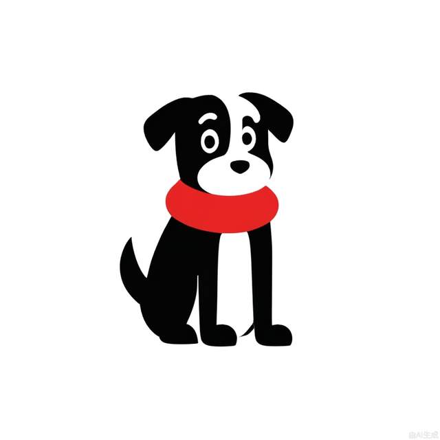 a black and white image of a Dog with a red scarf on its head, in the style of minimalistic japanese, colorful animations, logo, tupinipunk, soft and rounded forms, rinpa school, flat shapes