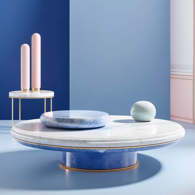 A Blue sapphire empty table, The base is made of white cylindrical marble, in the style of playful geometric shapes, soft and rounded forms, baroque-inspired still lifes, minimalist sculpture, pastel dreamscapes, marble, ue5, ocrendering, c4d, blender, Minimalism, award winning