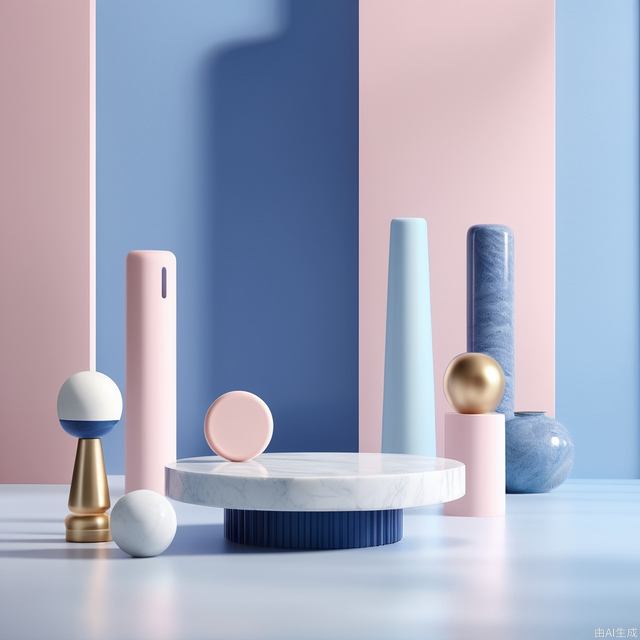 A Blue sapphire empty table, The base is made of white cylindrical marble, in the style of playful geometric shapes, soft and rounded forms, baroque-inspired still lifes, minimalist sculpture, pastel dreamscapes, marble, ue5, ocrendering, c4d, blender, Minimalism, award winning