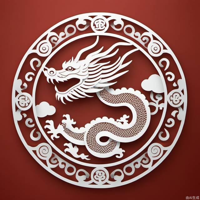 dragon,ohaxicxn icon,round outer ring, paper-cut, auspicious clouds,