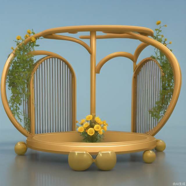 CGgameC4D bsw，C4D，blue background, The yellow flower is on the right,no humans,