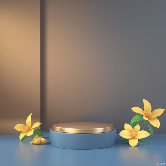 CGgameC4D bsw，C4D，blue background, The yellow flower is on the right,no humans,