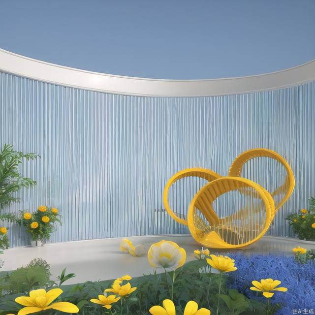 CGgameC4D bsw，C4D，blue background, The yellow flower is on the right,no humans,