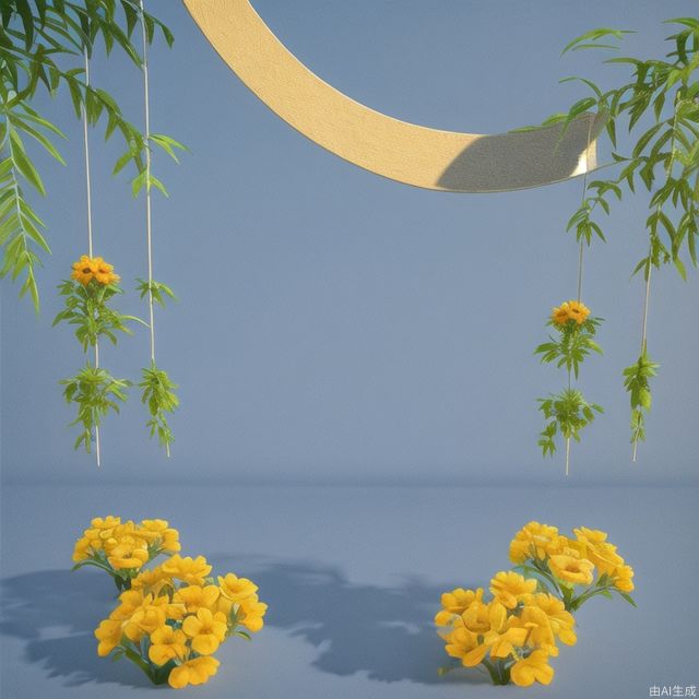 CGgameC4D bsw，C4D，blue background, The yellow flower is on the right,no humans,