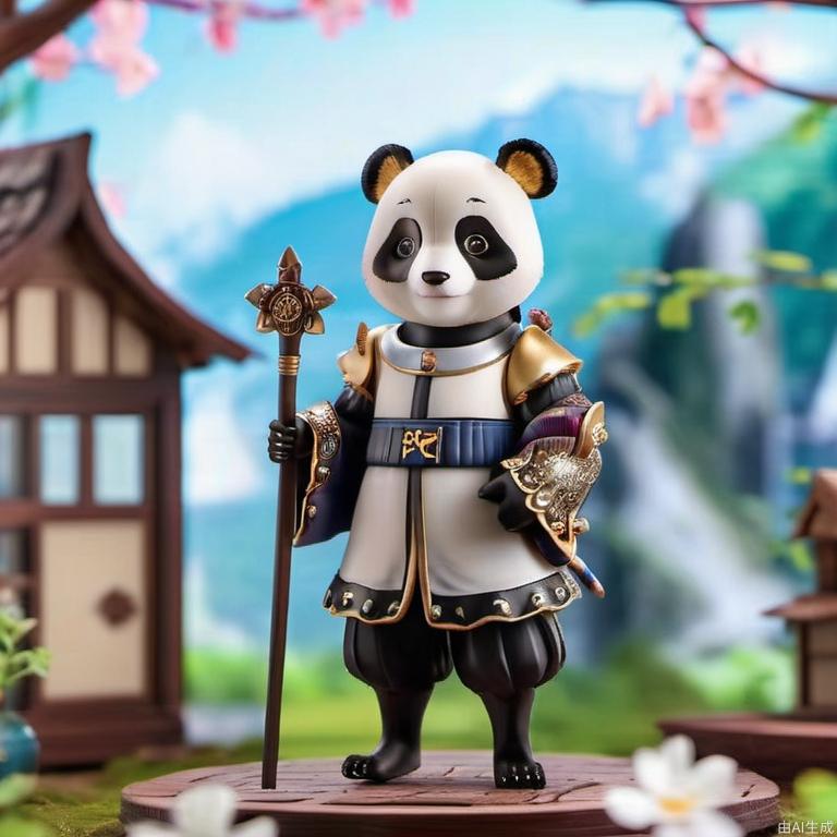 小拟人化的熊猫，穿着自制的中世纪服装，穿