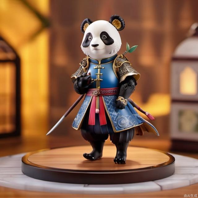 Small anthropomorphic panda ,  dressed in a home-made medieval costume, wearing sandals with socks,  4k, highly detailed, uhd image, intricate details, detailed scene background, detailed, 8k, trending, amazing art, colorful