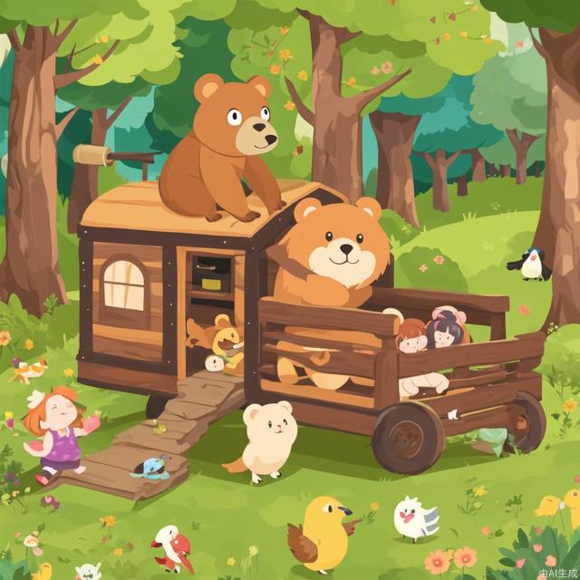 The little bear walked in the beautiful forest and was welcomed by the birds and other small animals in the forest. This screen can show children a harmonious natural environment, allowing them to feel the beauty of nature and the friendliness of animals.