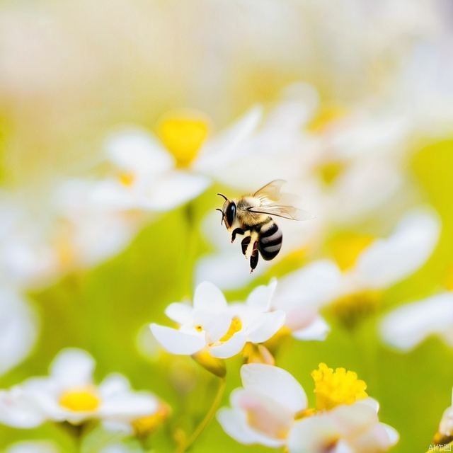 flower, no humans, wings, bug, blurry, white flower, bee, depth of field, bee wings, antennae