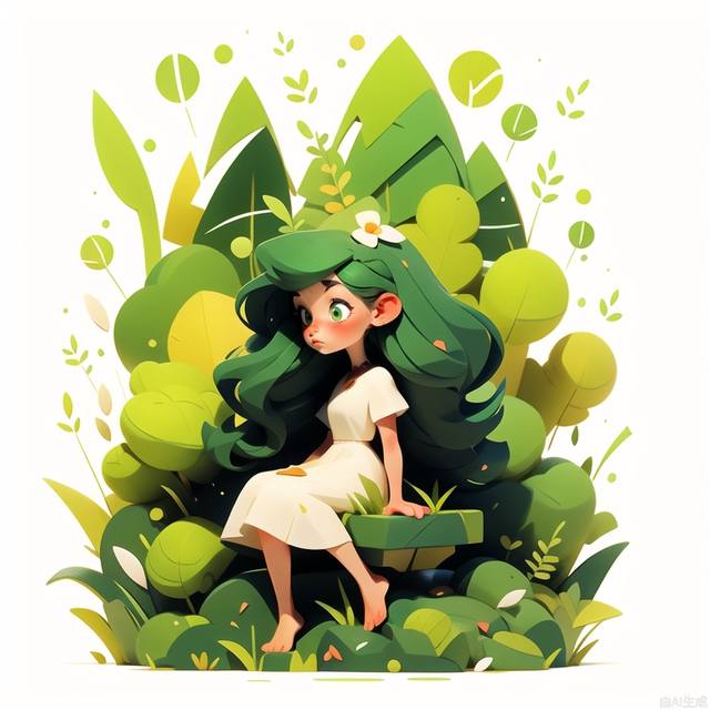 bp_ch, 1girl, long hair, solo, dress, sitting, blush, green hair, white dress, from side, barefoot, profile, grass, closed mouth, no lineart, very long hair, looking away, plant, bangs, short sleeves, no mouth, white background<lora:MW_bpch_v2:0.8>