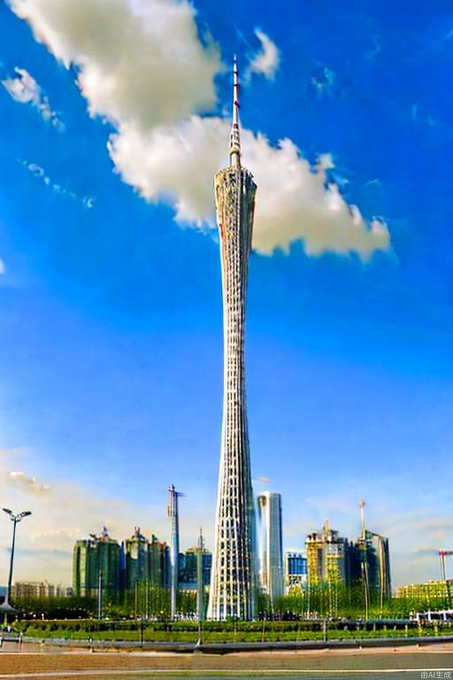 gzt，Architecture, Tower，(Masterpiece, best quality), outdoors, day, no people, sky, clouds, blue sky, mountains