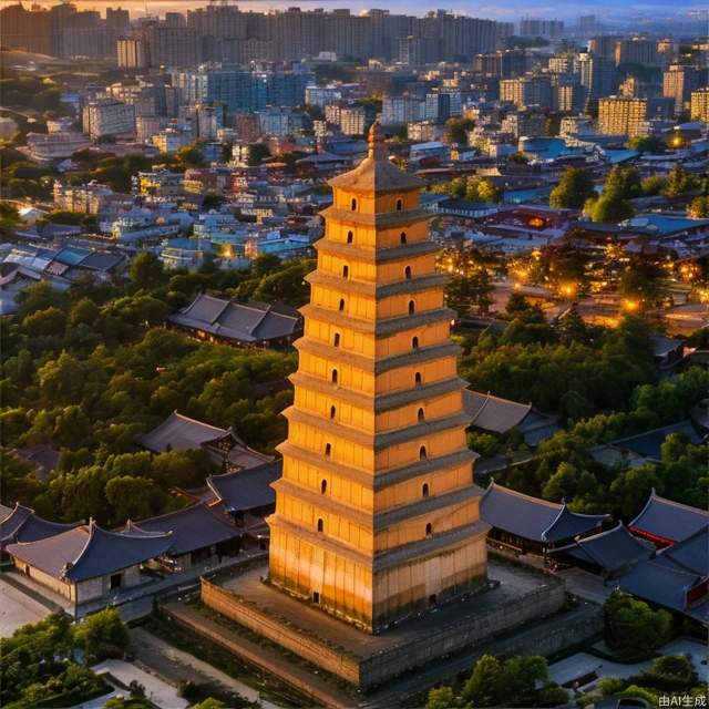 dyt,sunset,A tall pagoda,city lighting
