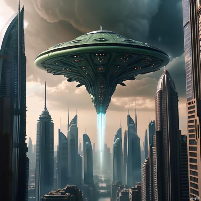 ((alien invasion)), colossal city size organic motherships descending, swarming with alien fighter craft, levelling skyscrapers with directed energy weapons, epic scale, cinematic perspective