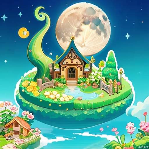 ((masterpiece, best quality,)),tree, flower, no humans, water, house, yellow flower, moon, plant, grass, fence <lora:microscene1.1-000016:0.8>